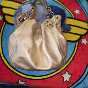 Michael Kors Gold Leather Shoulder Bag